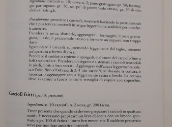 Foto 1 - La ricetta della parmigiana di carciofi. Fonte: Consoli (1989).