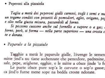 Foto 5 - La ricetta dei peperoni alla pizzaiola, con testo a fronte in dialetto barese. Fonte: Panza (1984).