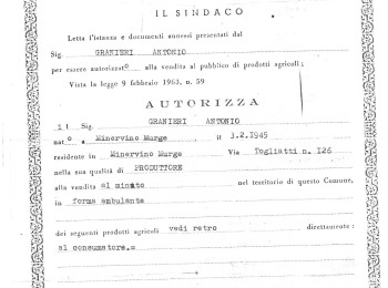 Figura 6 – Licenza di vendita di prodotti agricoli, tra cui la cima di rapa (1985). Fonte: Archivio storico del Comune di Minervino Murge (BAT).