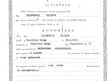 Figura 8 – Licenza di vendita di prodotti agricoli, tra cui la cima di rapa (1985). Fonte: Archivio storico del Comune di Minervino Murge (BAT).