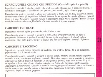Figura 8 - Ricetta "Scarciuòfele chiane chi pesidde (carciofi ripieni e piselli)". Fonte: Cynara (Anonimo, 1992).