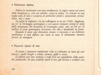 Figura 1 – Ricetta delle melanzane ripiene, con traduzione in dialetto barese a fronte. Fonte: Panza (1982).