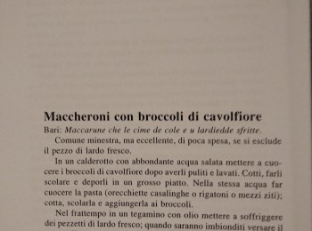 Figura 3 - Ricetta "Maccheroni con broccoli di cavolfiore". Fonte: Sada (1991).