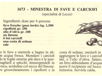 Figura  1 – Ricetta “Minestra verde di fave e carciofi” preparata con l’uso di fave fresche. Fonte: Gosetti della Salda (1967).